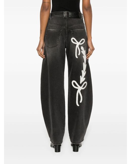 Pinko Black Embroidered Wide-leg Jeans