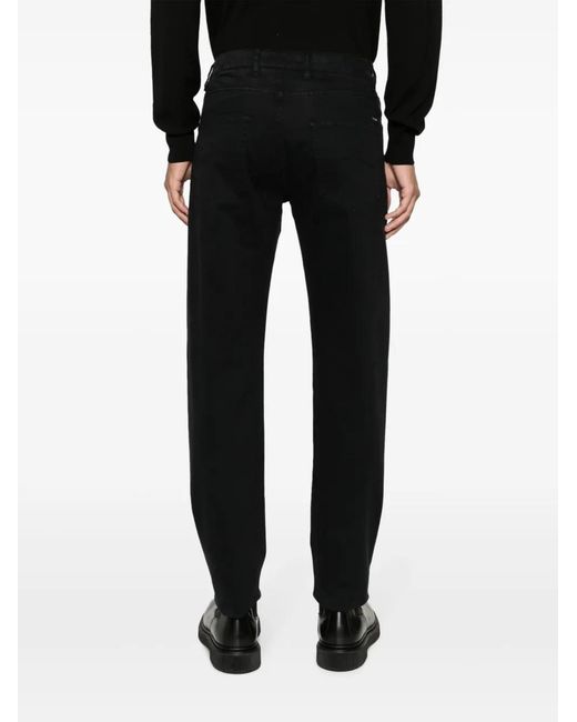 Paul & Shark Black Shark-Keyring Slim-Cut Trousers for men