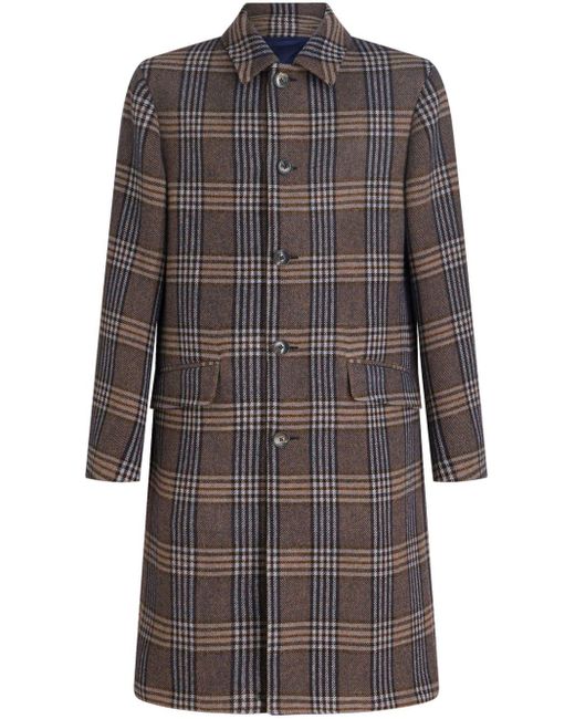 Etro Gray Plaid-check Pattern Coat for men