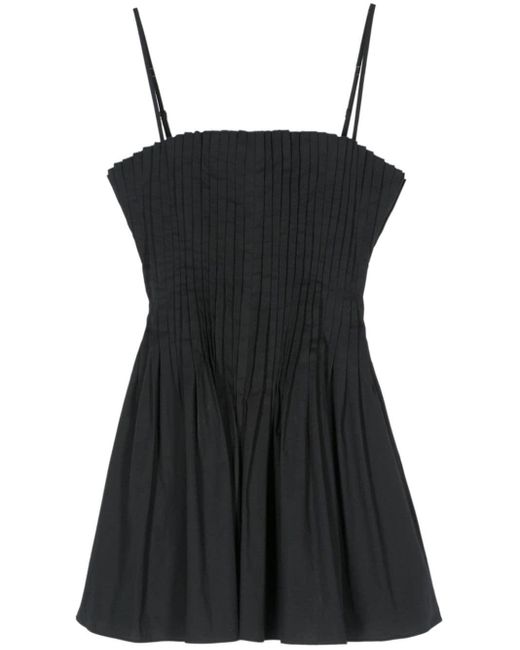 Staud Black Pleated Mini Dress