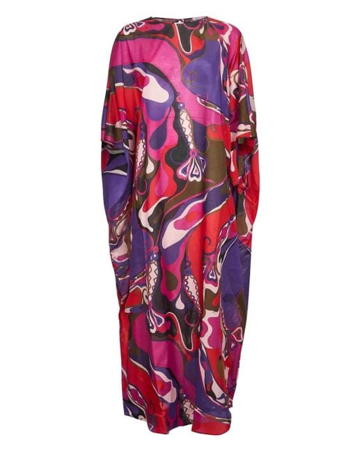 Emilio Pucci Abstract-pattern Print Draped Dress Red