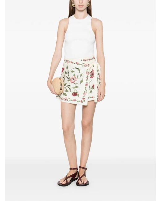Agua Bendita White Luna Floral Skirt