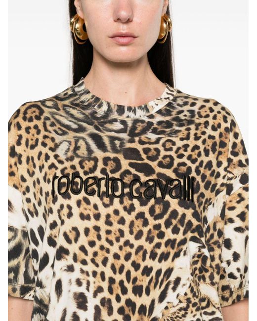 Vestido corto con estampado Jaguar Skin Roberto Cavalli de color Natural