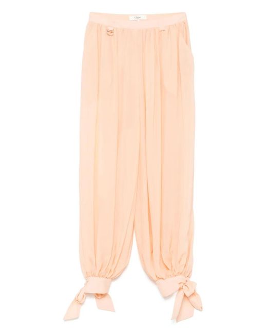 Chloé Orange Pleated Silk Charmeuse Barrel-Leg Pants