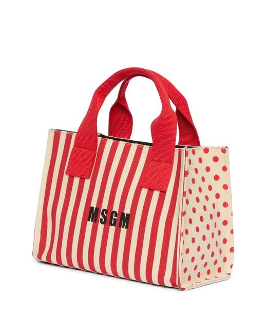 Borsa Tote A Righe di MSGM in Red