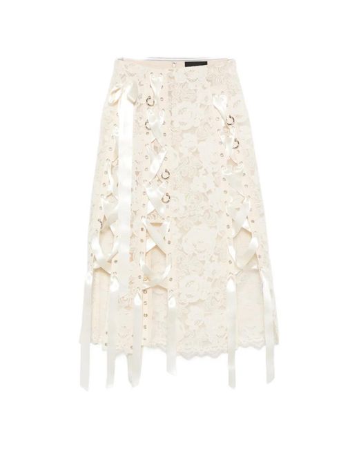 Simone Rocha White Lace-Up Floral-Lace Midi Skirt