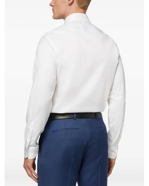 Boggi White Naples-Collar Pinpoint Cotton Shirt for men