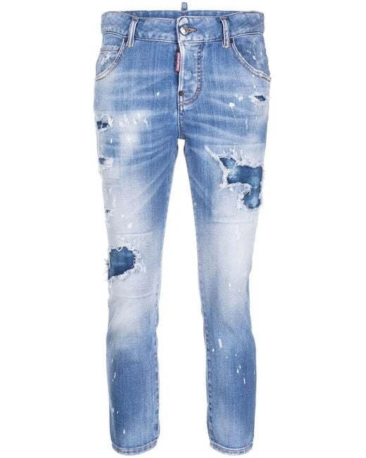 DSquared² Blue Distressed Cropped Jeans
