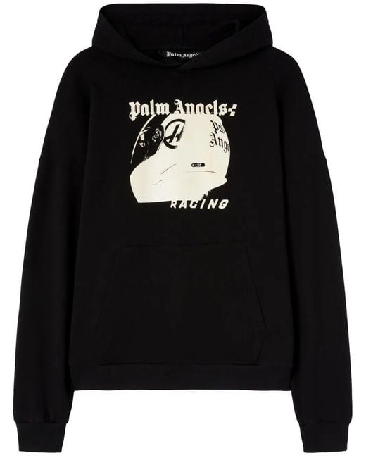 Palm Angels Black Racing Helmet Print Hoodie for men