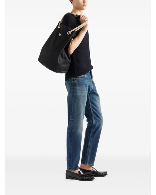 Prada Black Re-Nylon Tote Bag With Drawstring for men