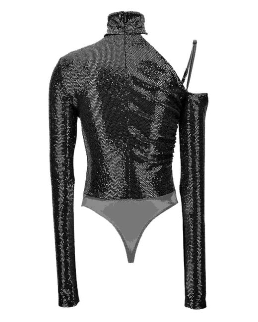 Versace Jeans Couture Black Sequin-Embellished One-Shoulder Bodysuit