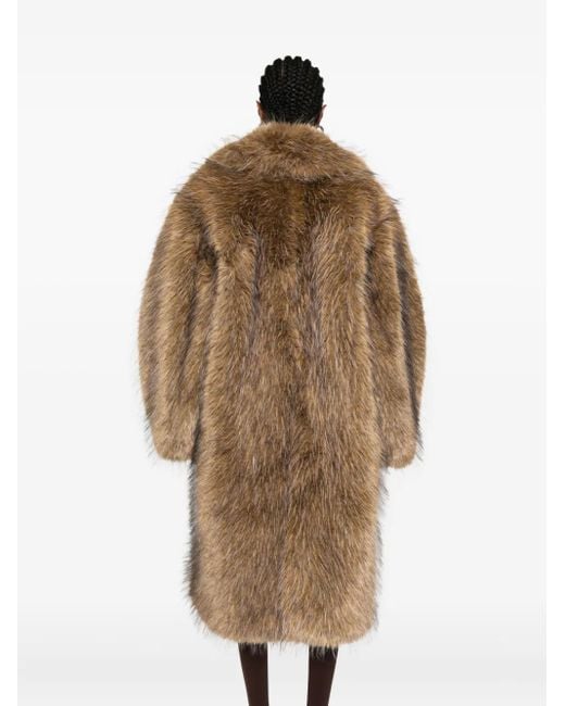 Ganni Natural Notched-Lapel Faux-Fur Coat