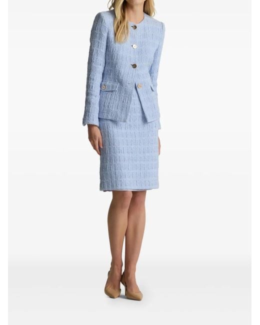 St. John Blue Textured Plaid Skirt