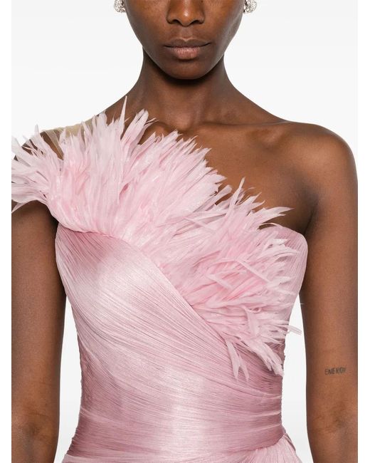 IRIS SERBAN Pink Elemiah Feather-Trim Gown