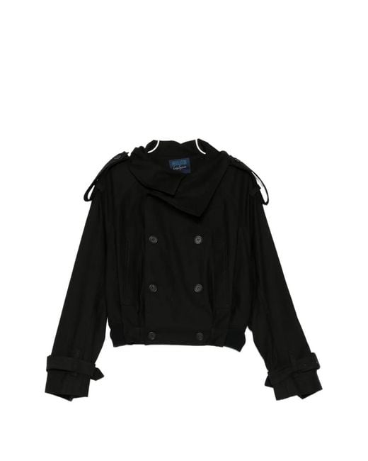 Yohji Yamamoto Black Double-Breasted Cropped Jacket