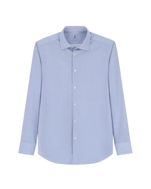 Boggi Blue Shirt Striped Stretch Nylon B Tech Slim Fit for men