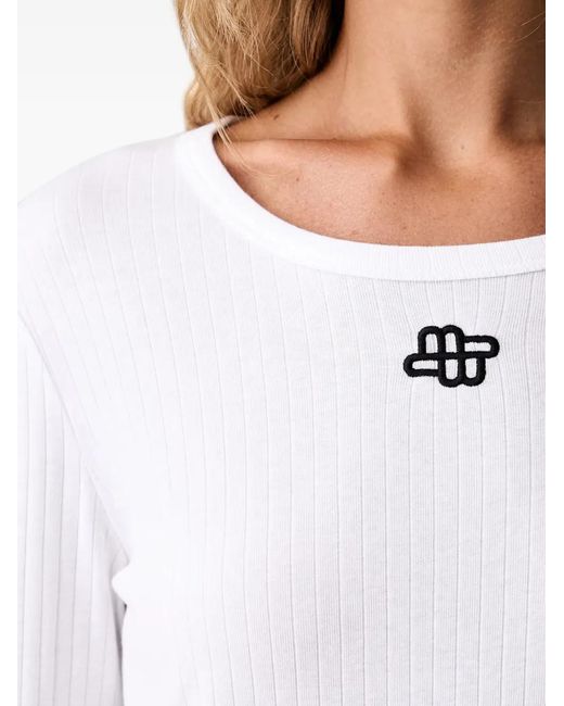 Munthe White Pote Logo-Embroidered Ribbed T-Shirt