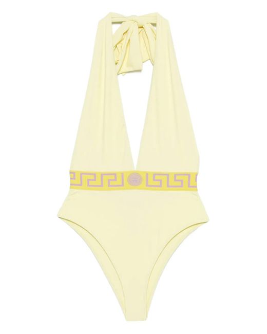 Bañador Greca con cuello halter Versace de color Yellow