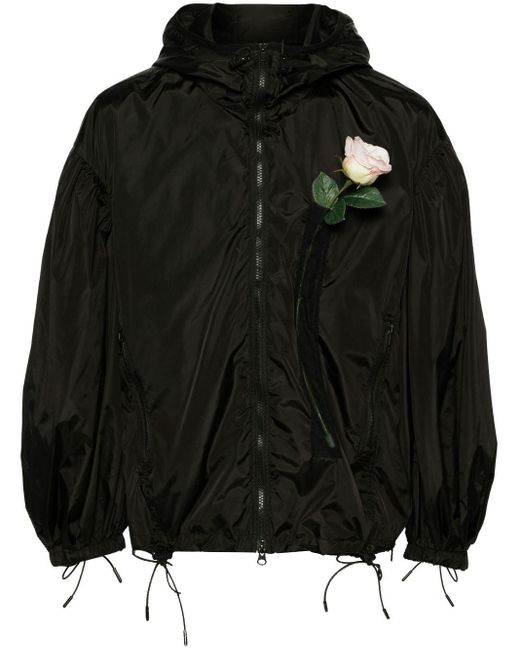 Simone Rocha Black Floral-appliqué Hooded Jacket for men