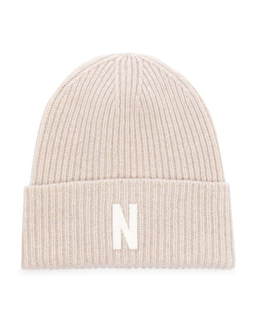Norse Projects Natural Logo-patch Ribbed Wool Beanie for men