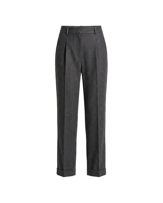Peserico Gray Pleated Turn-Up Trousers