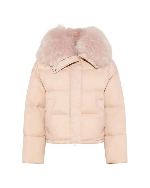 Yves Salomon Pink Shearling-Trim Down Jacket