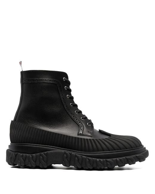 Thom Browne Black Chunky Leather Ankle Boots for men