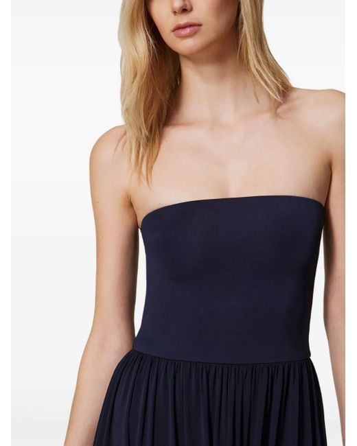 Twinset Blue Strapless Pleated Maxi Dress