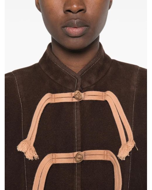 Uma Wang Brown Rope-Trim Contrast-Stitched Coat