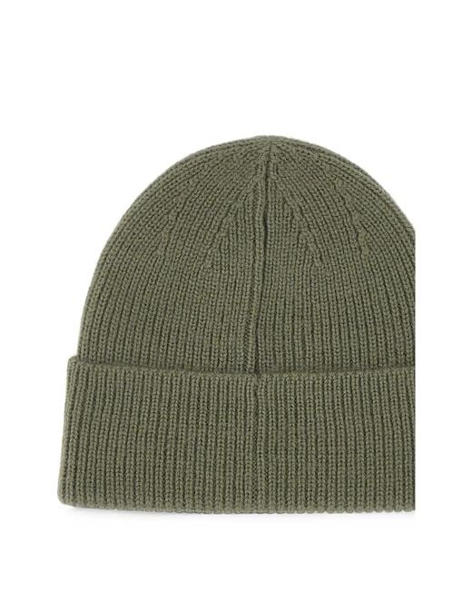 EA7 Green Ribbed-Knit Beanie Hat for men
