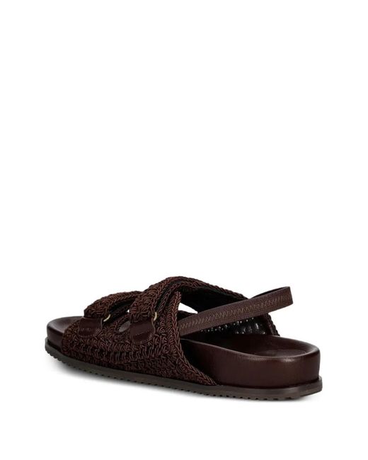 Twinset Brown Crochet Shell-Embellished Sandals
