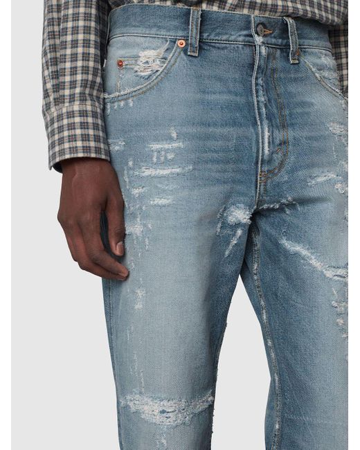 Gucci デニム 公式 グッチ エコ ブリーチド オーガニックデニム パンツライトブルーブルー カラー ブルー メンズ 5 オフ Lyst