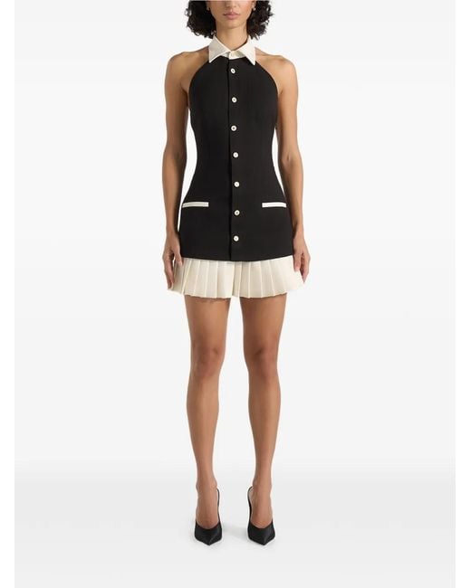 Manière De Voir Black Jasmine Halterneck Pleated Mini Dress