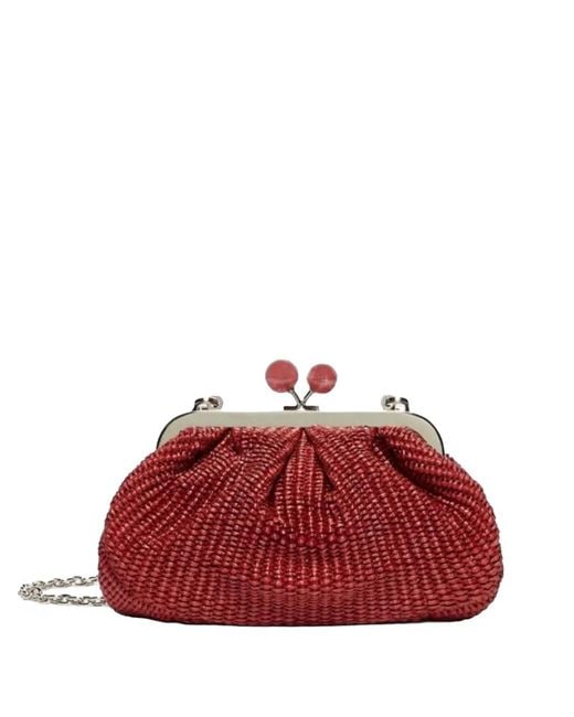 Weekend by Maxmara Red Small Pasticcino Woven Raffia-Effect Sphere Tote Bag