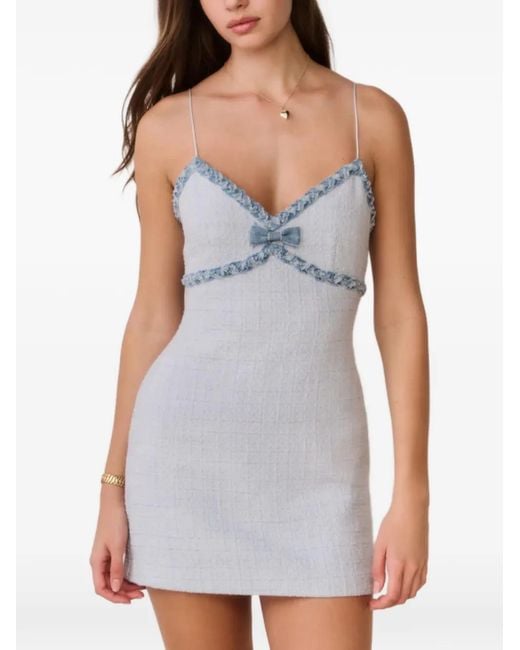 LoveShackFancy Gray Novara Denim-Trimmed Tweed Mini Dress