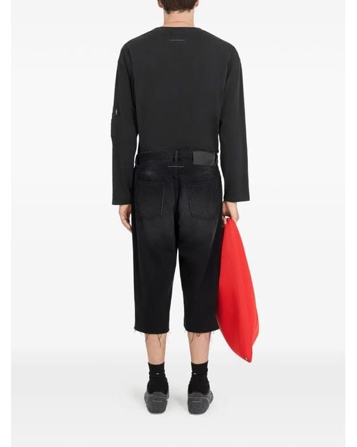MM6 by Maison Margiela Black Frayed Denim Shorts for men
