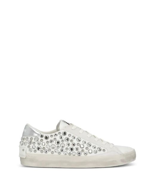 Crime London White Crystal-Embellished Sneakers