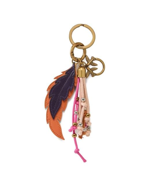 Pinko White Feather Tassel Keyring