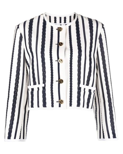 Thom Browne Black Broderie Anglaise-Detail Cropped Jacket