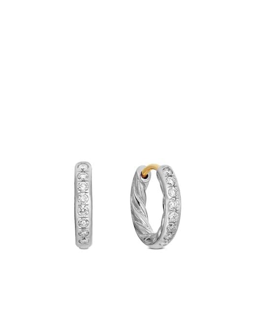 David Yurman White Sterling Sculpted Cable Diamond Huggie Hoop Earrings (13Mm)
