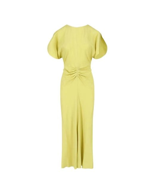 Victoria Beckham Yellow Bela Ruched-Detail Midi Dress
