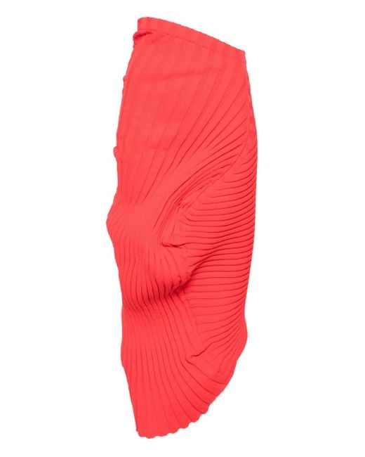 Issey Miyake Red Knit (As It Is) Pleated Maxi Skirt
