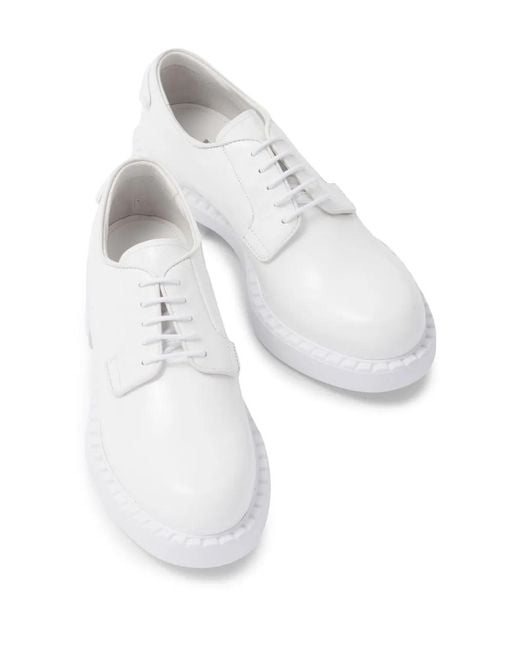 Prada White Round-Toe Lace-Up Shoes