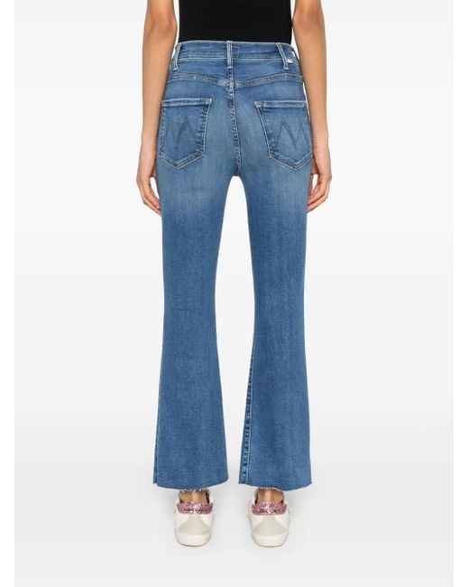 Mother Blue Halbhohe The Hustler Ankle Fray Bootcut-Jeans