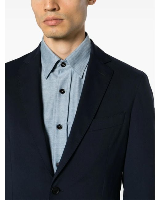 Boss Blue Notched-Lapels Single-Breasted Blazer for men