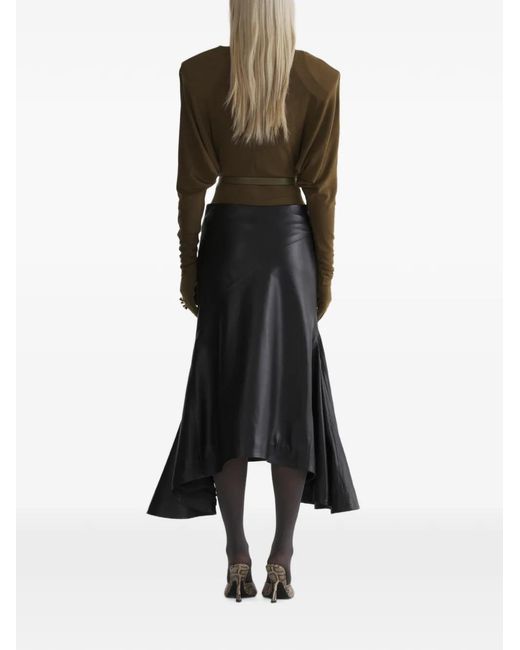 Mugler Black Asymmetric Leather Mermaid Skirt