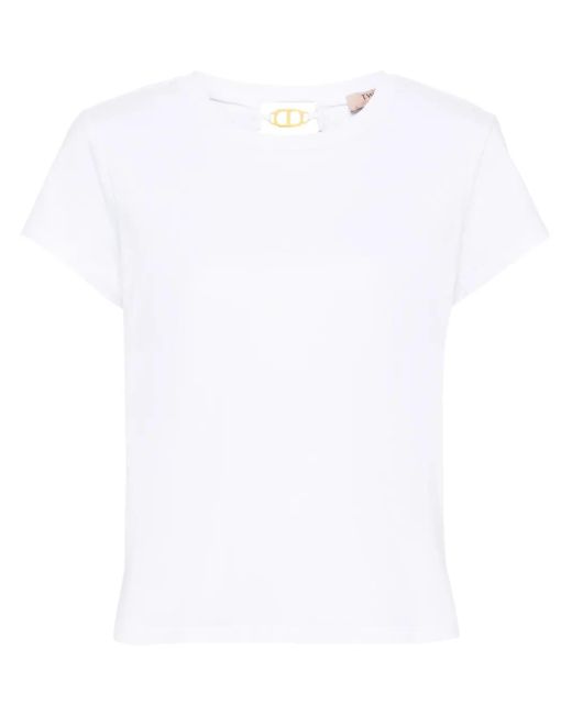 Twinset White Logo-Plaque Cotton T-Shirt