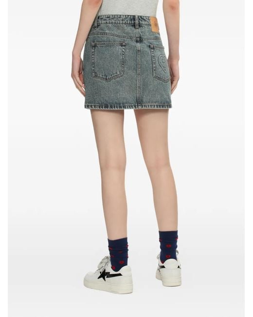 A Bathing Ape Gray Heart-Motif Denim Mini Skirt