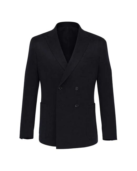 Zegna Blue Double-Breasted Blazer for men