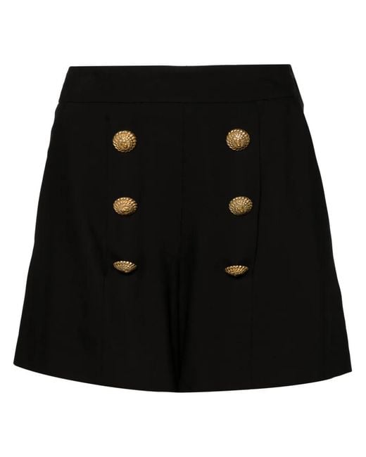 Balmain Black Crepe Shorts With Embossed Buttons